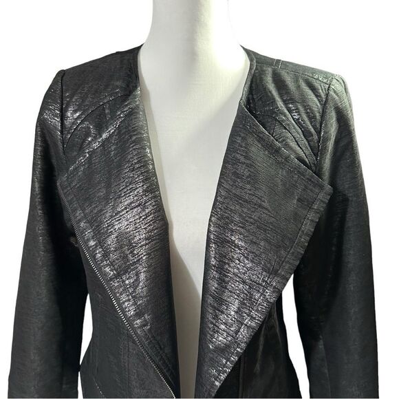 Laundry by Shelli Segal Lurex Moto Jacket Black Sz 6 - Picture 1 of 13